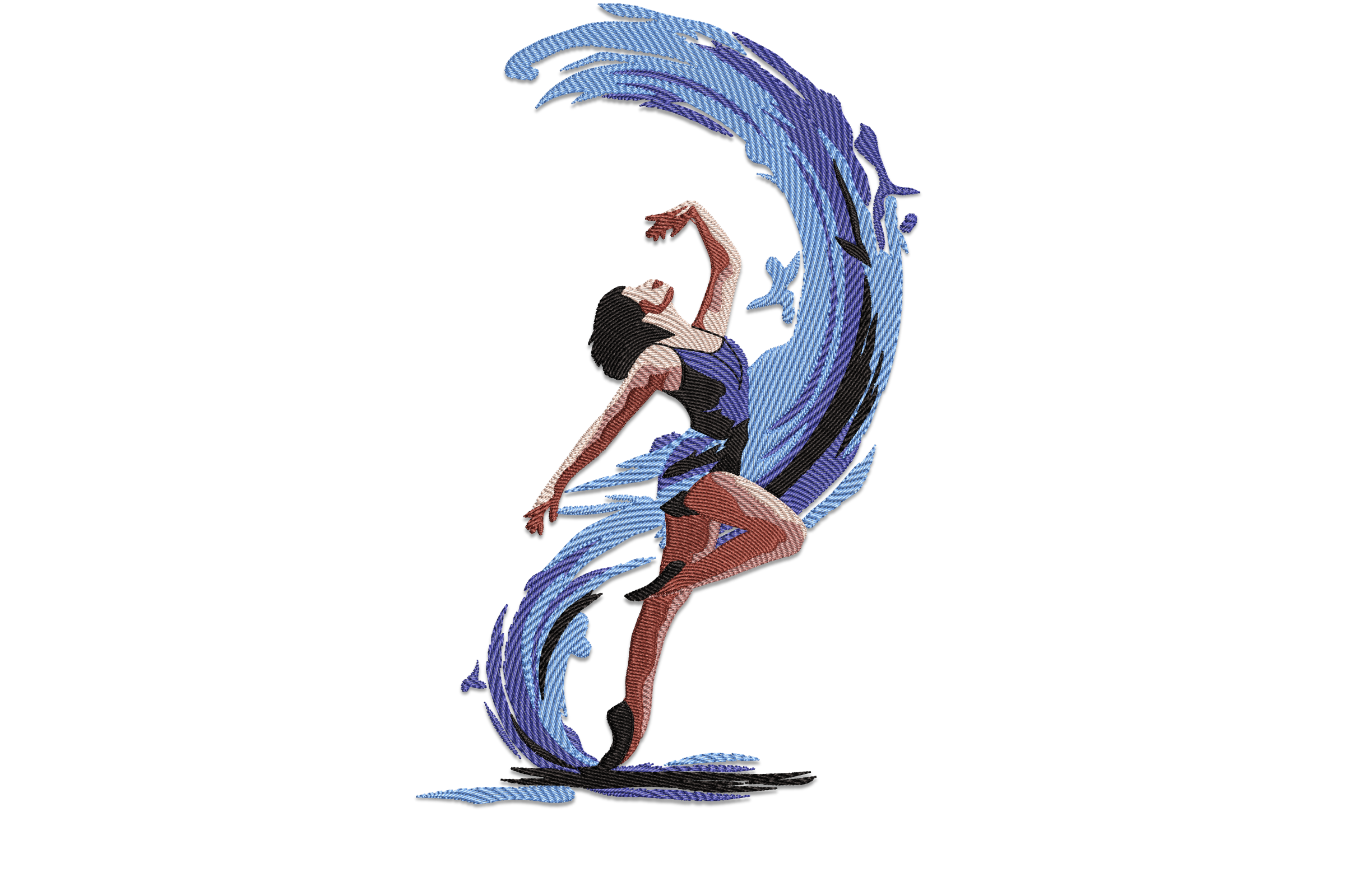 Ballet Dancer with Water Swirl Embroidery Design