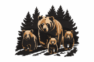 Bear Family in Forest Embroidery Design