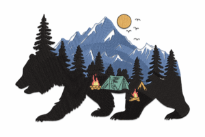 Bear Forest Camping Embroidery Design