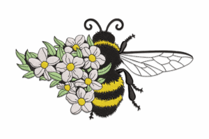Bee with Flowers Embroidery Design