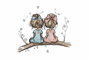 Best Friends Sitting on a Tree Branch Embroidery Design