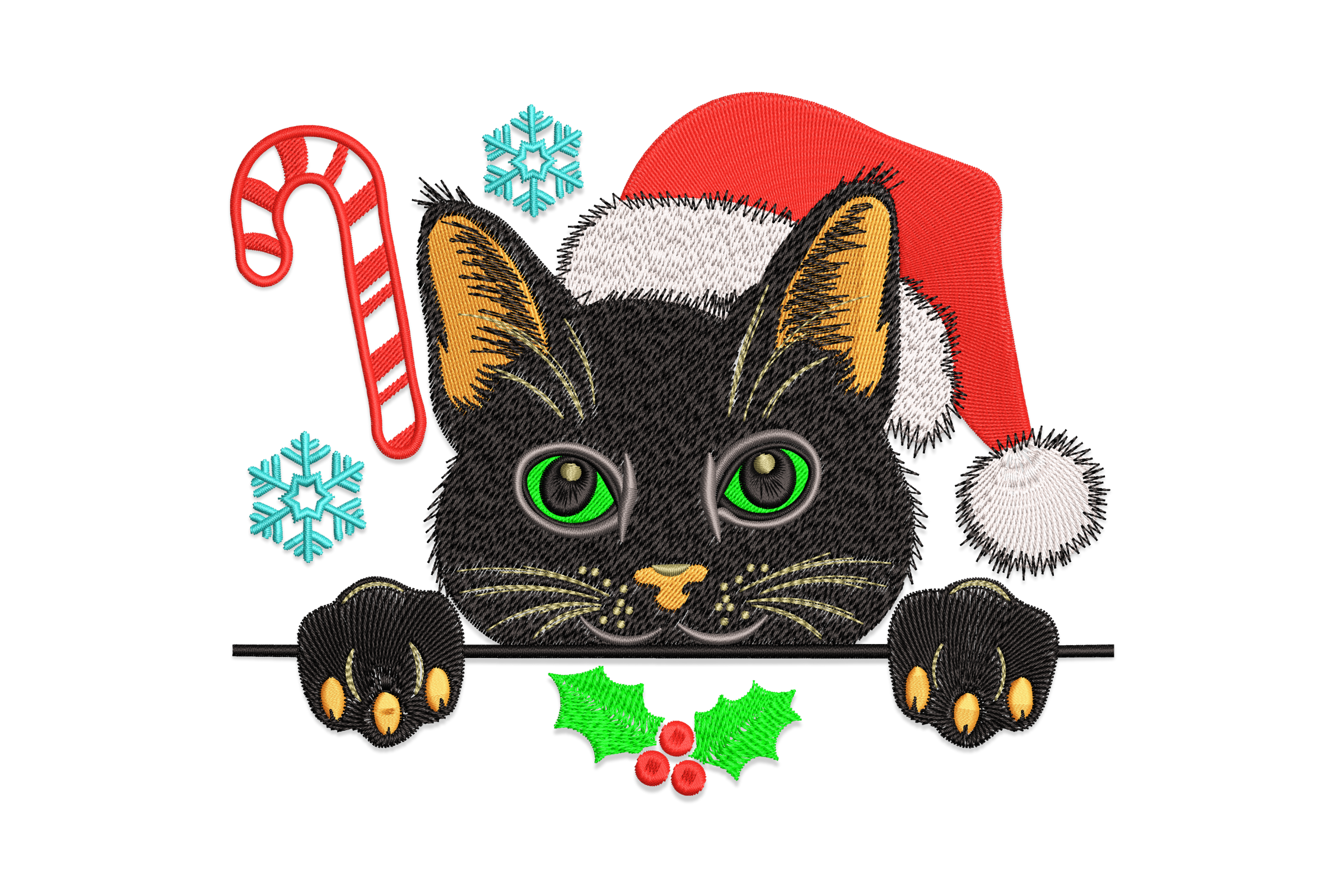 Black Cat Christmas Embroidery Design