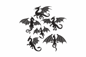 Black Silhouette Dragon Embroidery Design