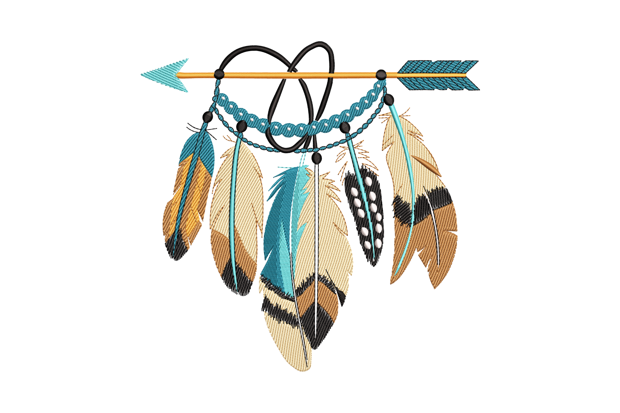 Boho Arrow with Feathers Embroidery Design