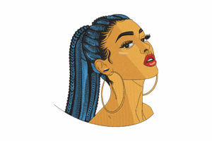 Braided Girl with Blue Hair Embroidery Design
