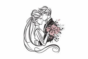 Bride and Groom Line Art Embroidery Design