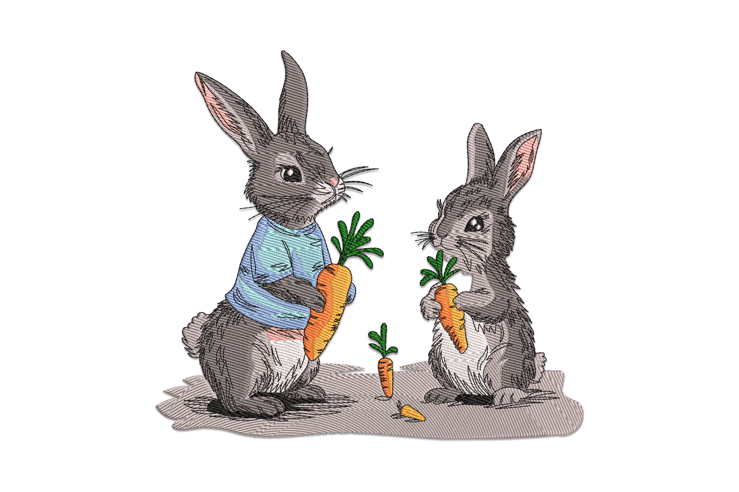 Free Bunny Pair with Carrots Embroidery Design