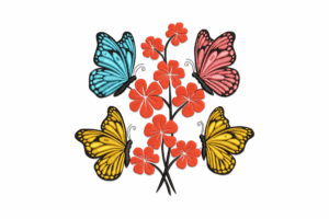 Butterflies and Flowers Embroidery Design