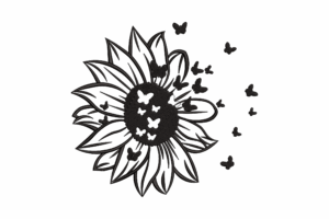 Butterfly Sunflower Outline Embroidery Design