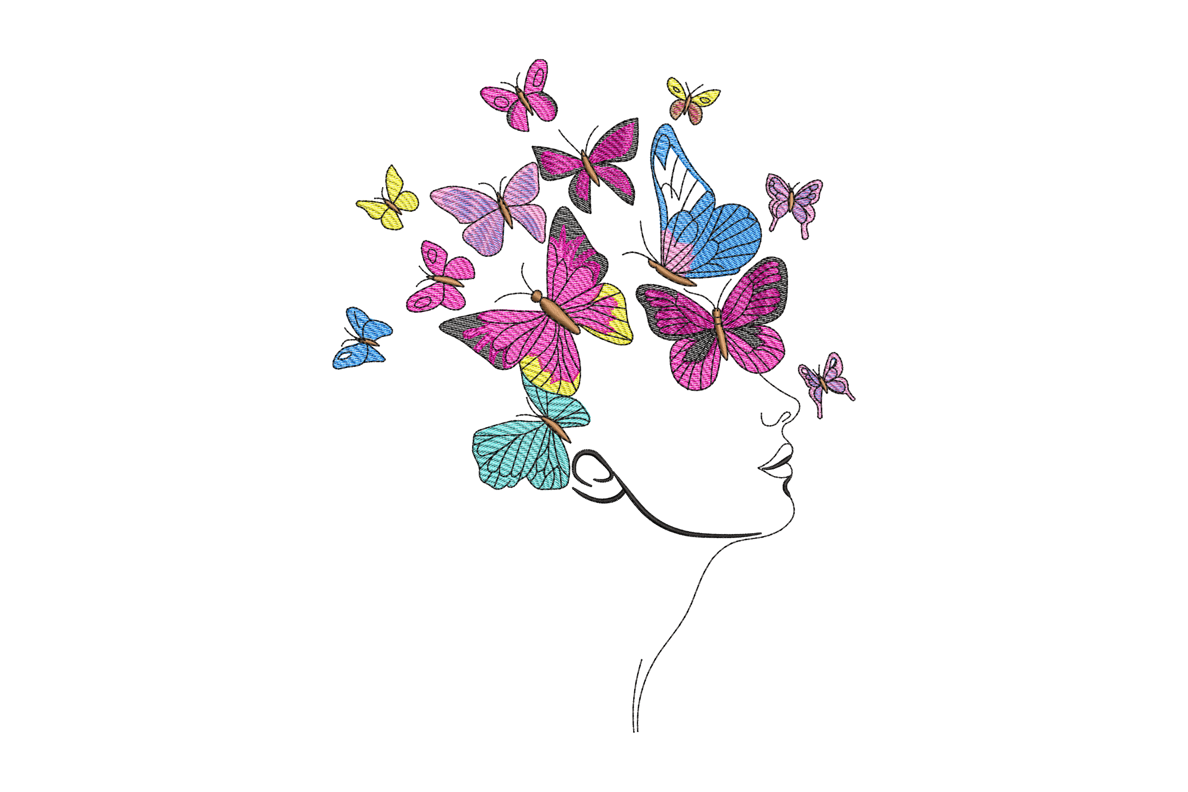 Butterfly Woman Silhouette Embroidery Design