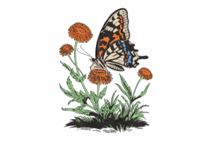 Butterfly on Wildflowers Embroidery Design