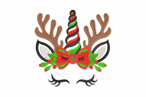 Christmas Unicorn Face Reindeer Embroidery Design