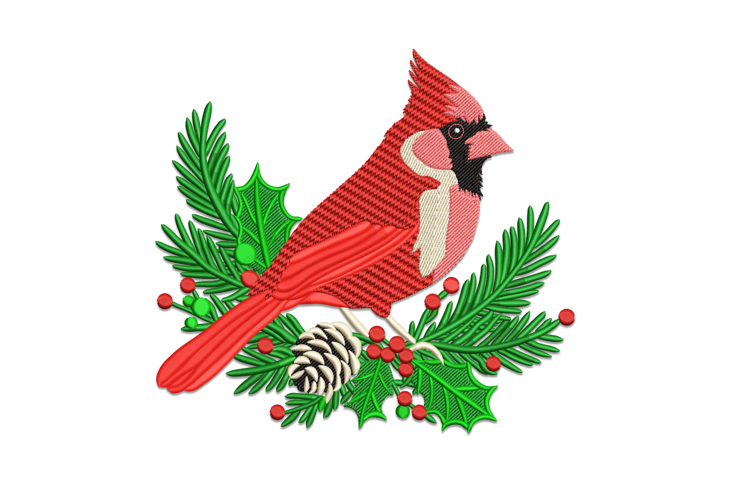 Cardinal Design Free Cardinal Bird with Pine and Holly Embroidery Design