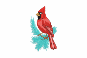 Cardinal on Pine Branch Embroidery Design