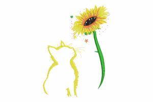 Cat and Sunflower Embroidery Design