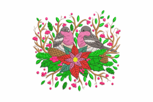 Christmas Birds and Poinsettia Embroidery Design