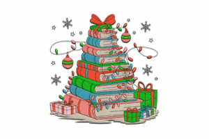 Christmas Book Tree Embroidery Design