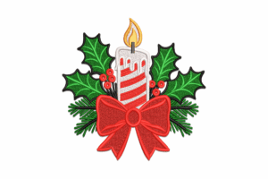 Christmas Candle with Holly Embroidery Design