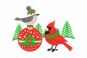 Christmas Cardinals with Ornament Embroidery Design
