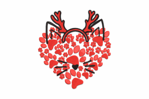 Christmas Cat Heart Embroidery Design