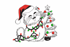 Christmas Cat with Lights Embroidery Design