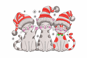 Christmas Cats in Santa Hats Embroidery Design