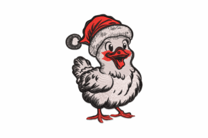 Christmas Chicken with Santa Hat Embroidery Design