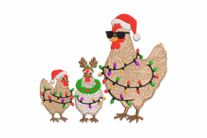 Christmas Chickens Wrapped in Lights Embroidery Design