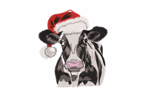 Christmas Cow with Santa Hat Embroidery Design