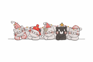 Christmas Cute Cats in Santa Hats Embroidery Design