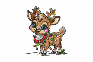 Christmas Cute Reindeer with Lights Embroidery Design