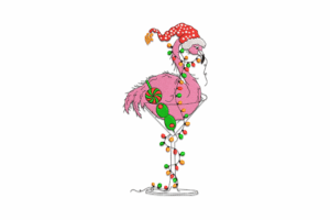 Christmas Flamingo in Martini Glass Embroidery Design