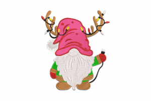 Christmas Gnome with Antlers & Lights Embroidery Design