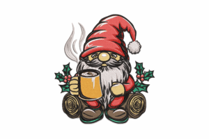 Christmas Gnome with Coffee Mug Embroidery Design