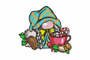 Christmas Gnome with Hot Cocoa Embroidery Design
