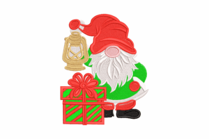 Christmas Gnome with Lantern and Gift Embroidery Design
