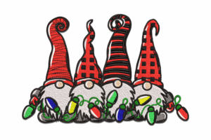 Christmas Gnomes with Lights Embroidery Design