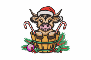 Christmas Highland Cow Embroidery Design