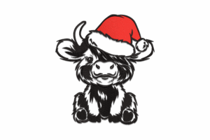 Christmas Highland Cow Sant Hat Embroidery Design