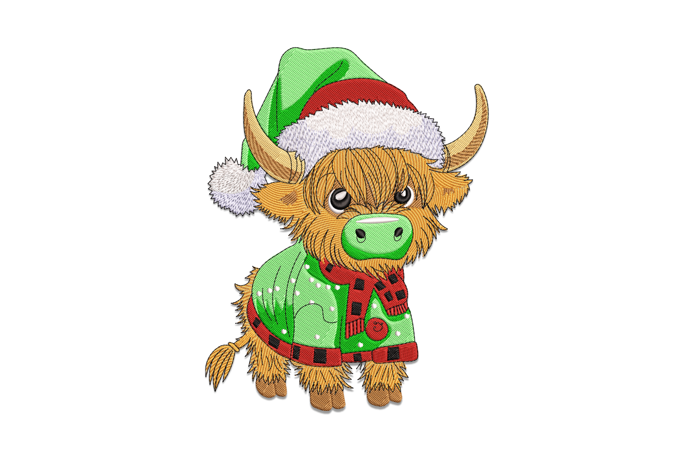 Christmas Highland Cow in Sweater Embroidery Design