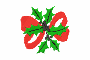 Christmas Holly and Ribbon Embroidery Design