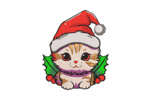 Christmas Kitten in Santa Hat Embroidery Design