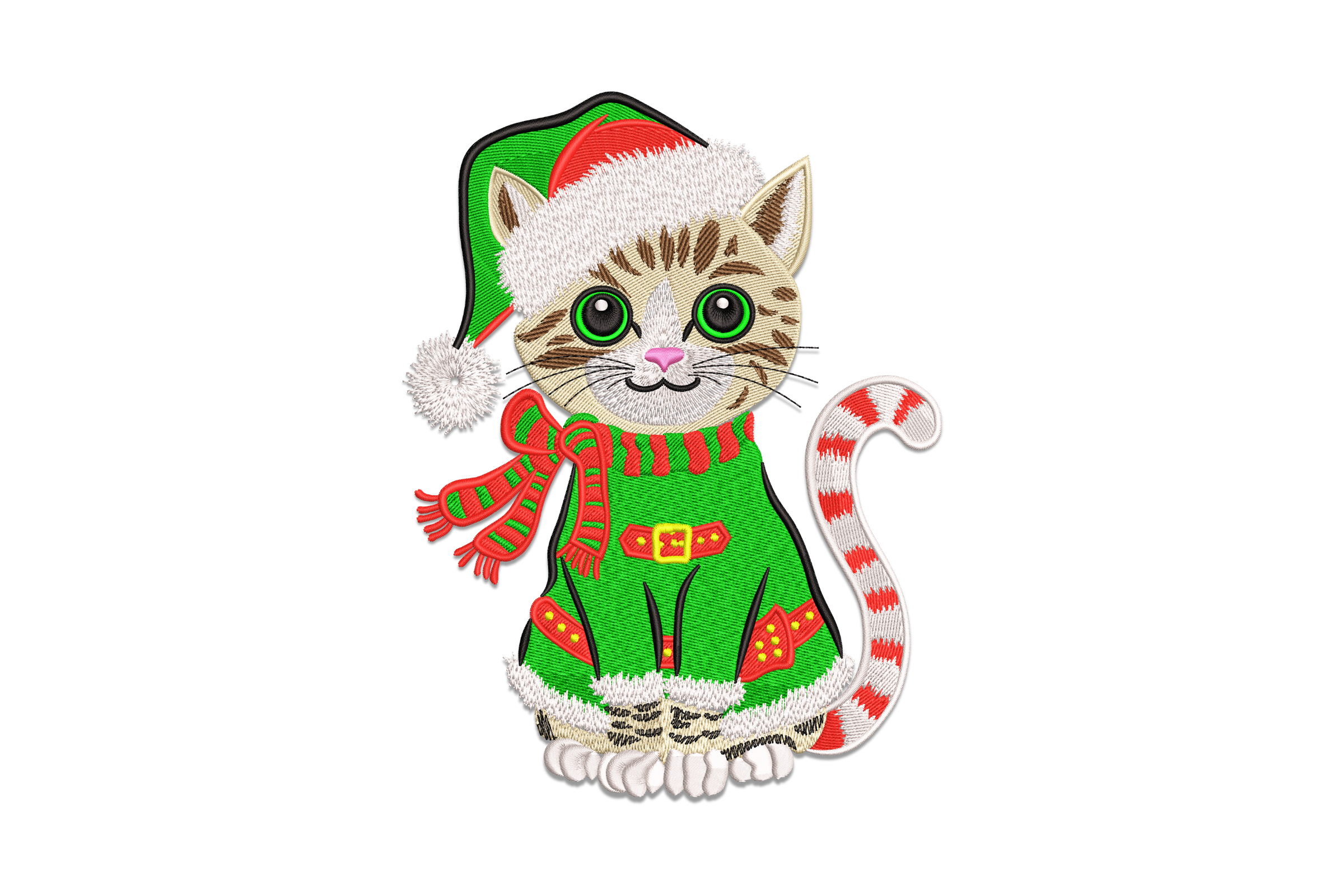 Christmas Kitten in Santa Hat Machine Embroidery Design