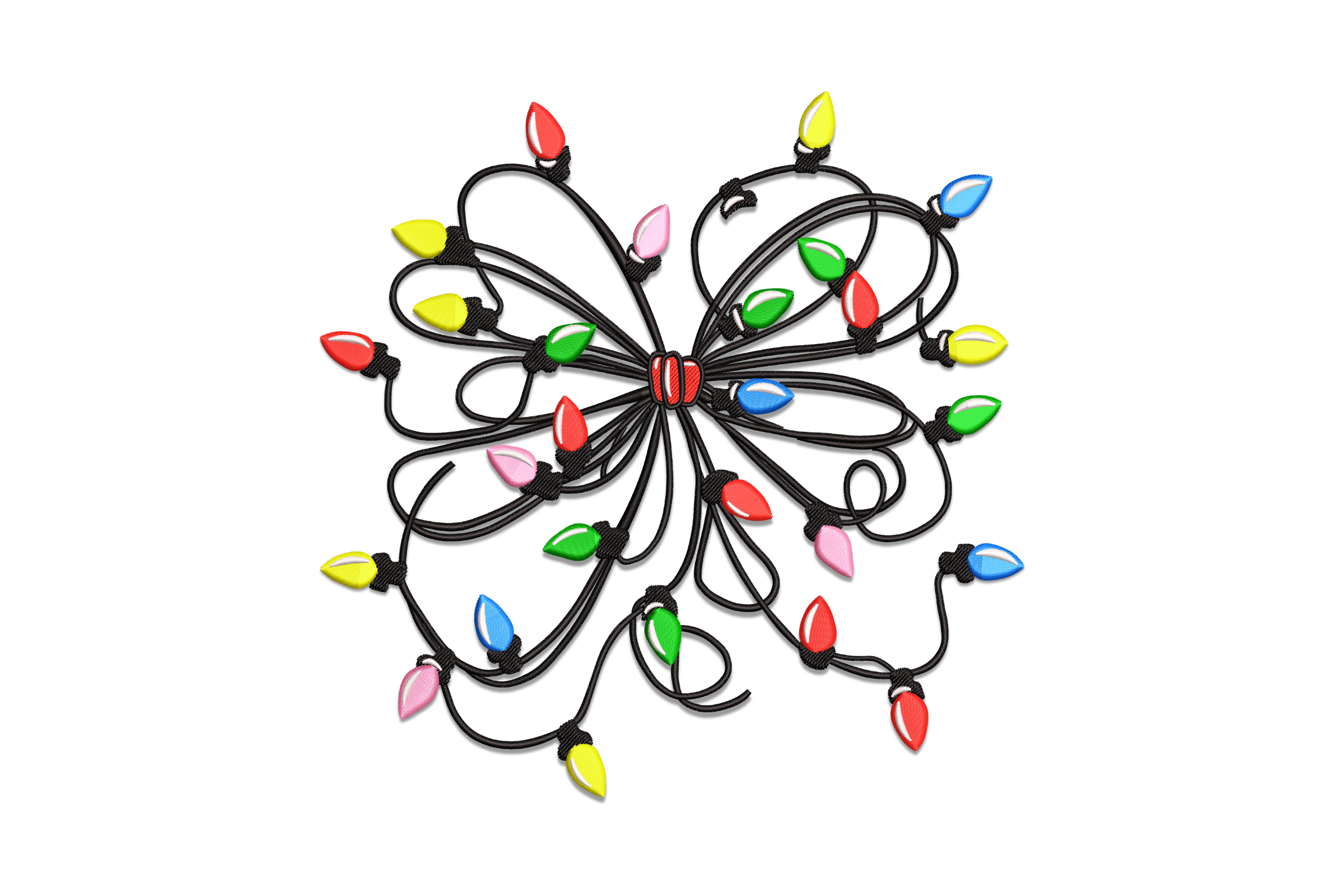 Christmas Lights Bow Embroidery Design