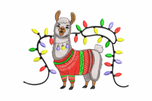 Christmas Llama with Lights Embroidery Design