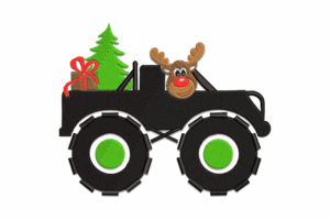 Christmas Monster Truck Machine Embroidery Design