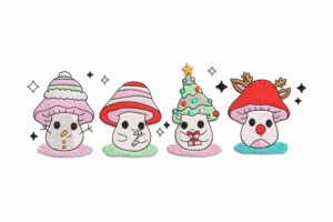 Christmas Mushroom Characters Embroidery Design