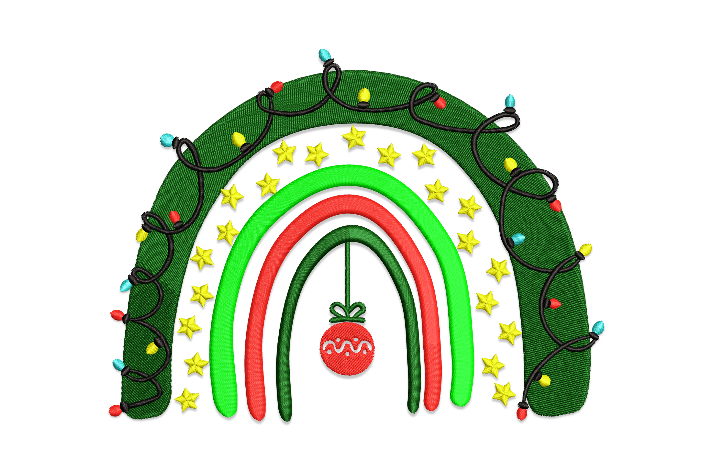 Christmas Rainbow with Lights Embroidery Design