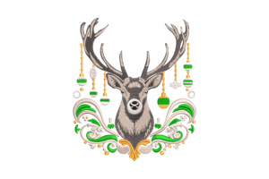 Christmas Reindeer with Hanging Ornaments Embroidery Design