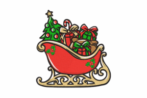 Christmas Sleigh with Gifts & Tree Embroidery Design